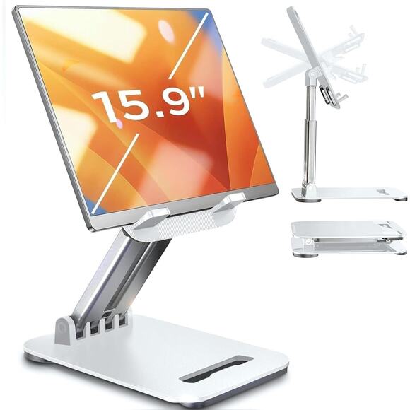 Tablet Stand for iPad Stand Holder Desk, Foldable Portable Monitor 15.9" White - Picture 1 of 6